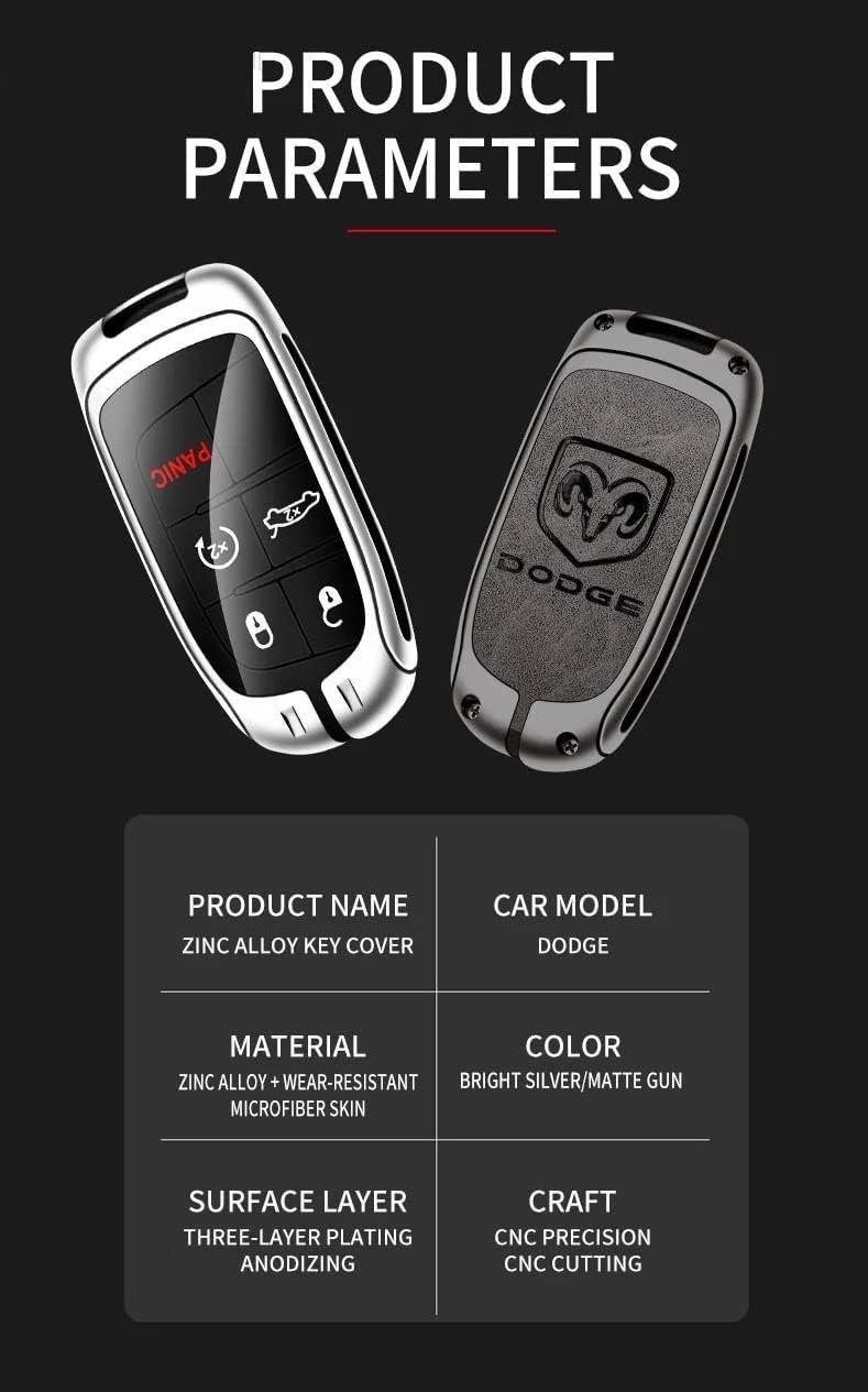 Dodge Car Key Cover Case Grey Leather - Image 6