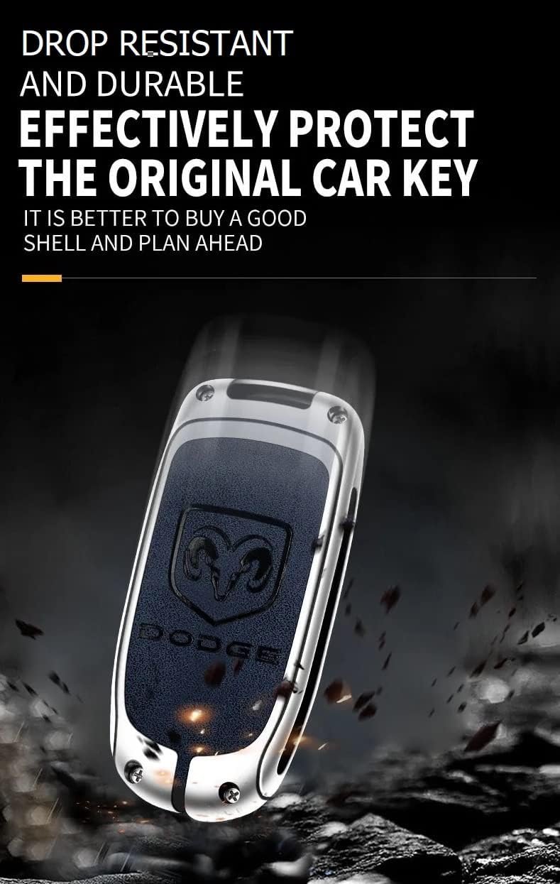 Dodge Car Key Cover Case Grey Leather - Image 3