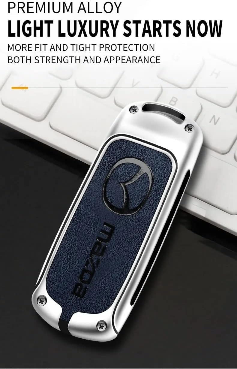 Mazda Car Key Cover Case Grey Leather - Image 2