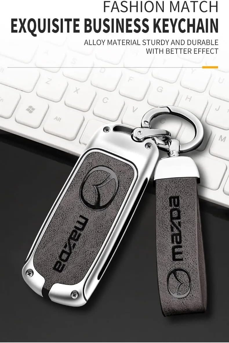 Mazda Car Key Cover Case Grey Leather - Image 7
