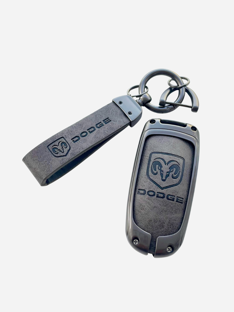 Dodge Car Key Cover Case Grey Leather