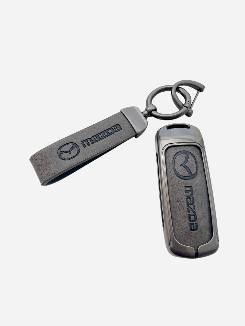 Mazda Car Key Cover Case Grey Leather